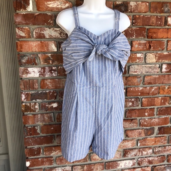 Ashley Stewart Pants - Ashley Stewart blue and white striped romper sz 12